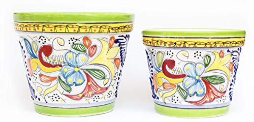 Macetero de cerámica mexicano mediano y pequeño