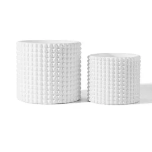 White Ceramic Vintage Style Hobnail Patterned Planter Pots - POTEY 6 and 5 Inch Containers with Watering Drain Plug for Indoor Succulent Plants or Flowers