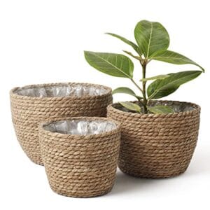 La Jolíe Muse Seagrass Planter Basket Indoor, Flower Pots Cover, Plant Containers, Natural(3-Pack)